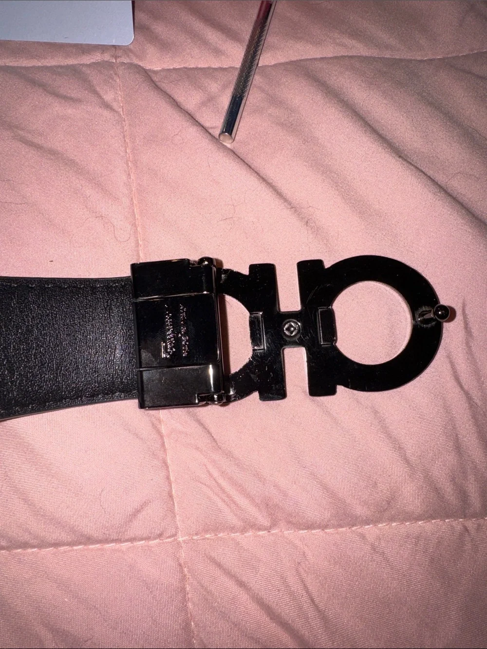 Salvatore Ferragamo Black Embossed Leather Belt with Gunmetal Gancini Buckle